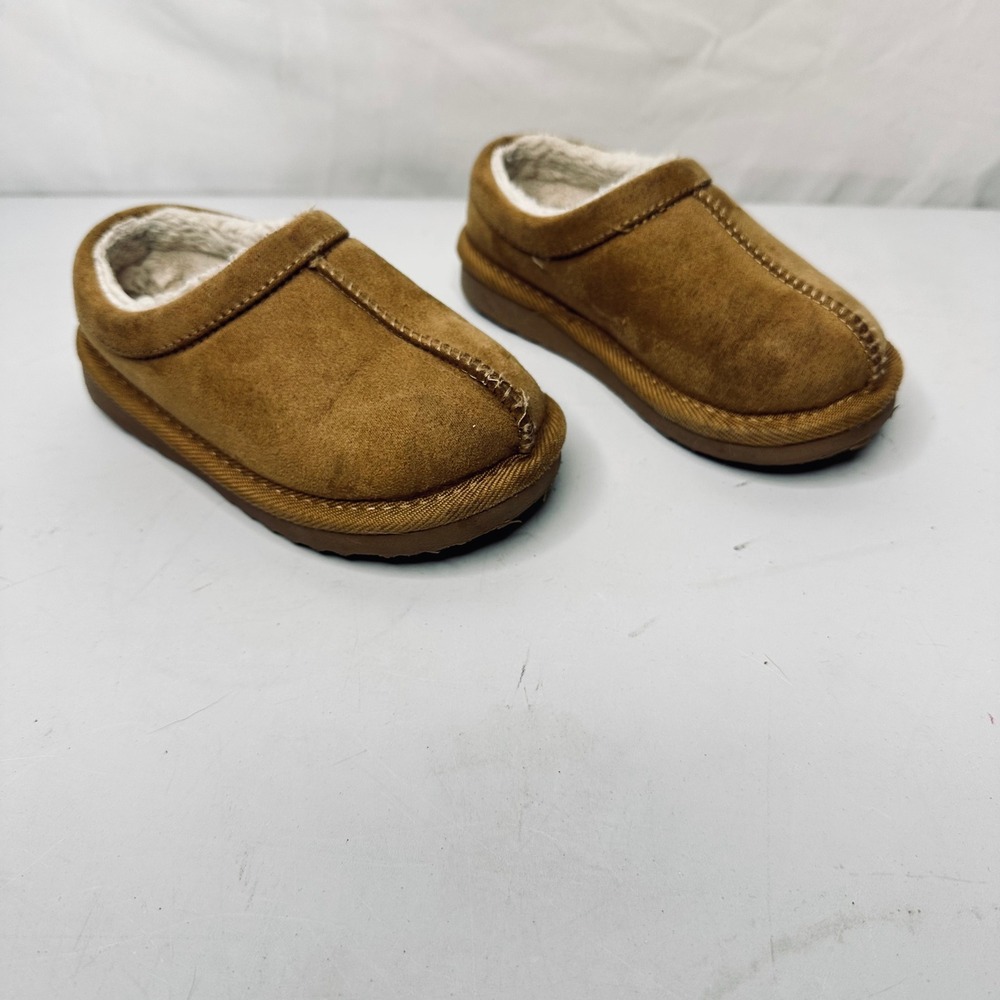 Toddler Kids Chestnut Brown Faux Fur Lined Suede Clog Slippers Size 8